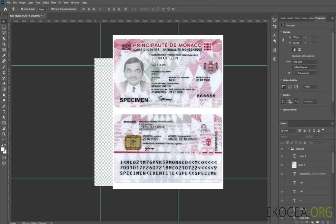 Carte d'identité MONACO template Carte d'identité MONACO template